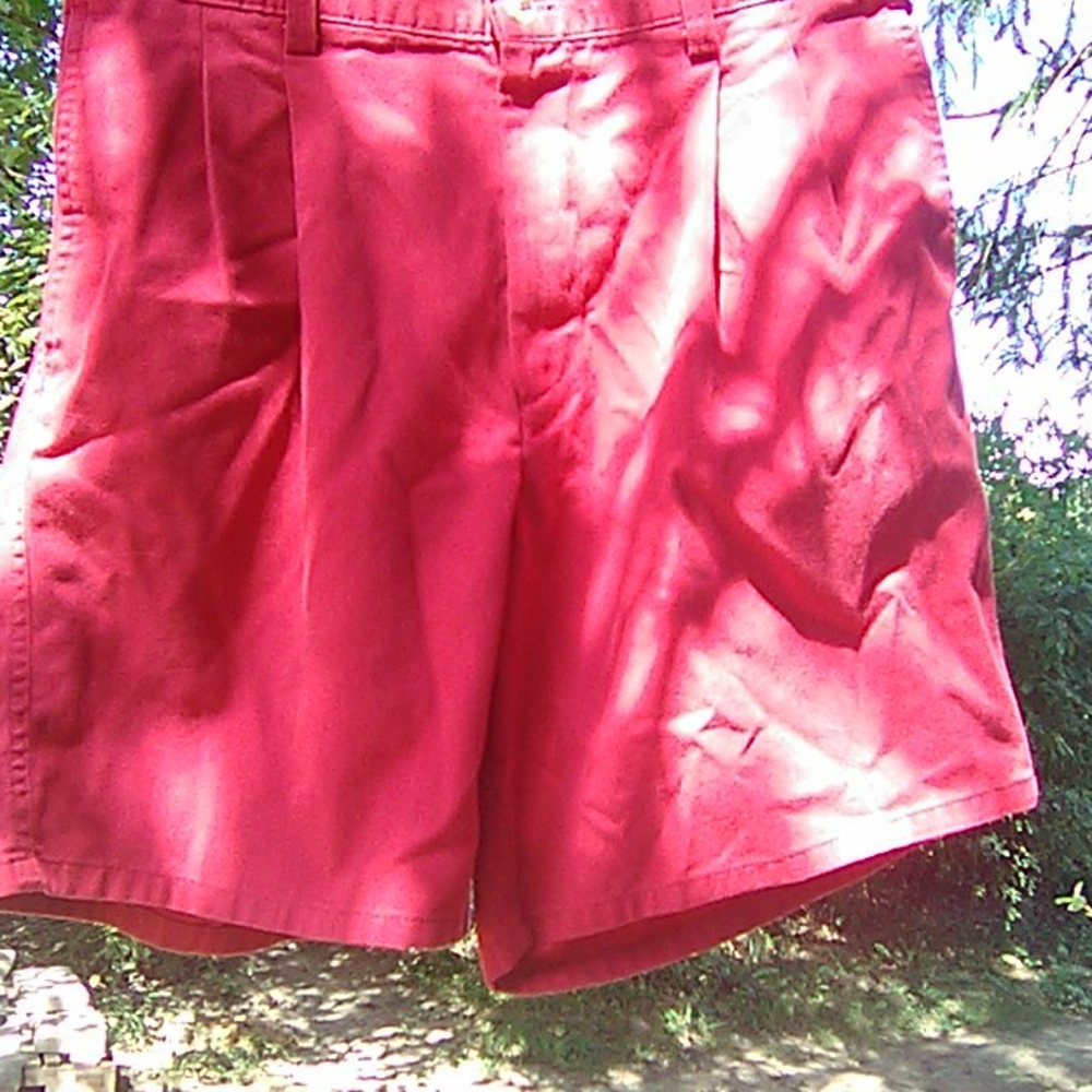 Red Pleated Jean Shorts
